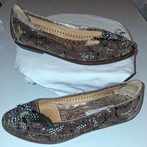 Vintage El Vaquero Brown Black Bronze Metallic Feather Flats Italy 8 size 39